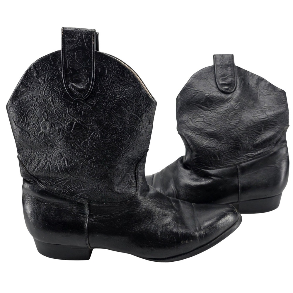 Vintage Steve Fleming Boots Cowboy Western Embossed Black Leather 7.5 B Festival